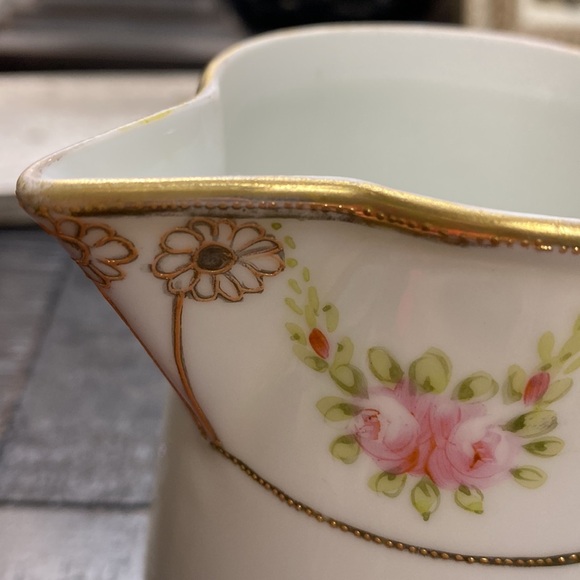 Antique Hand Painted Nippon Covered Floral Porcelain Pitcher Pot! - Picture 6 of 8